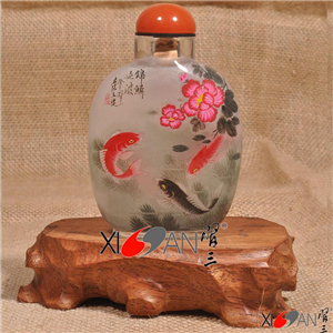 内画鼻烟壶 习三内画 节日礼品 收藏 送朋友 纯手工艺品 锦鳞逐波